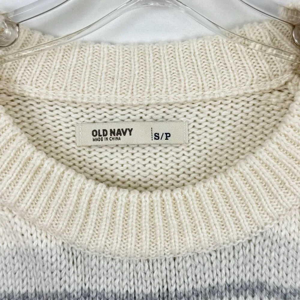 Old Navy Sweater Jumper Small PetiteFair Isle Cream Gray Knit Sequins Loose Fit